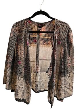 Torrid Sheer Floral Open Cropped Kimono - Black & Pink, Sz 2
